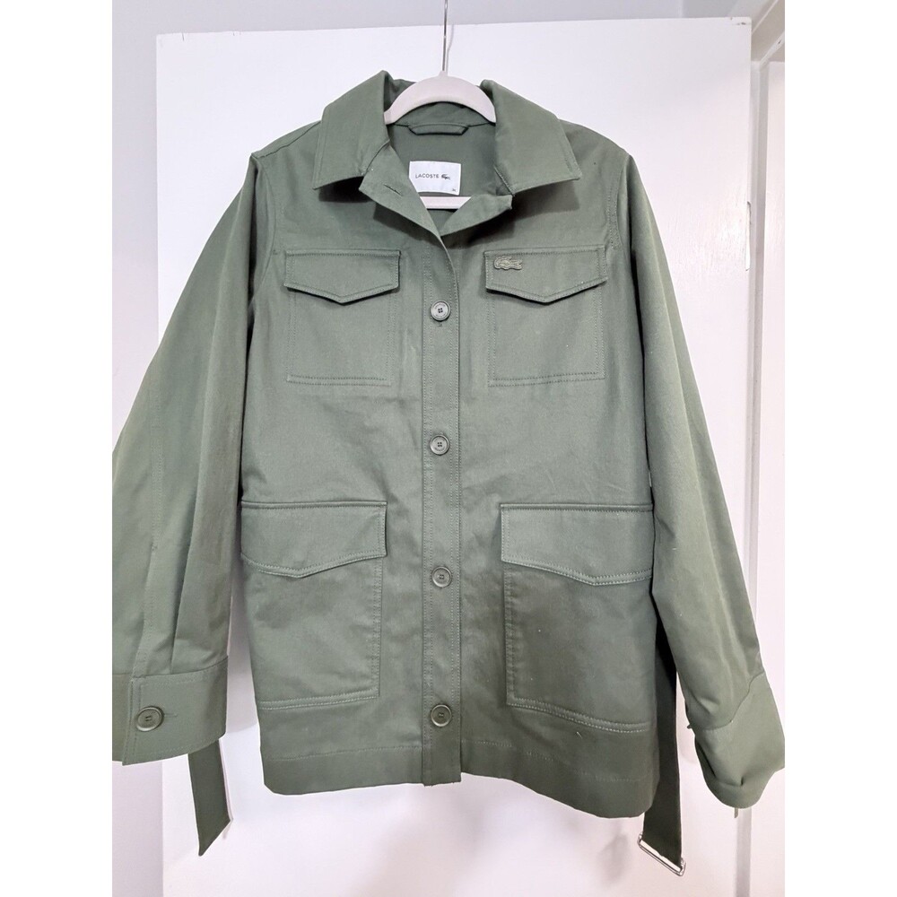 Lacoste Women's Olive Green Utility Field Jacket 4 Pocket Belt Croc logo size 36